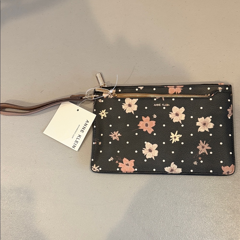 New! 2 piece Anne Klein Black and Pink Floral Wristlet